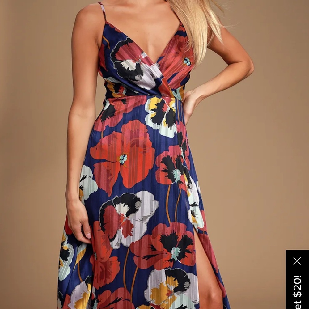 Lulu's Vibrant Floral Maxi Dress in Blue and Red